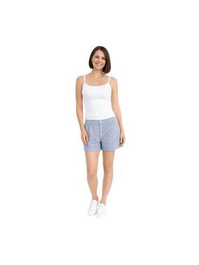 2/$30 ZARA XS Striped Blue Linen-Blend Shorts Button Detail